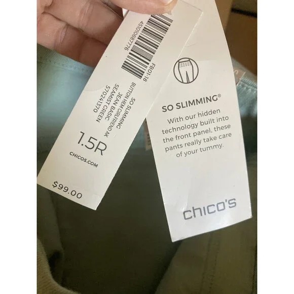 Chico's 10R Women's So Slimming Girlfriend Leg Ankle Green Blue Pants 1.5R New - Picture 8 of 12